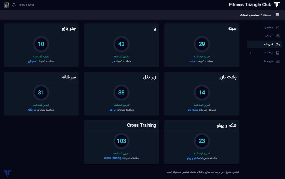 Training exercises grid page